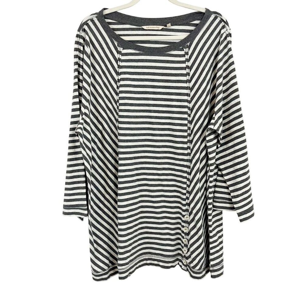 Soft Surroundings Gray & White Striped Artsy Long Sleeve Top‎ Mother of Pearl 2X